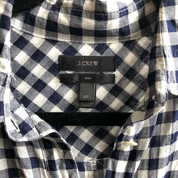 J Crew Classic Boy Shirt Crinkle Gingham Navy 6P - Picture 2 of 3
